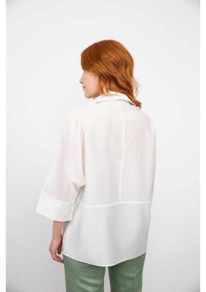 Beyaz Sırtı Dikişli Gold Düğmeli Keten Gömlek fırsatları