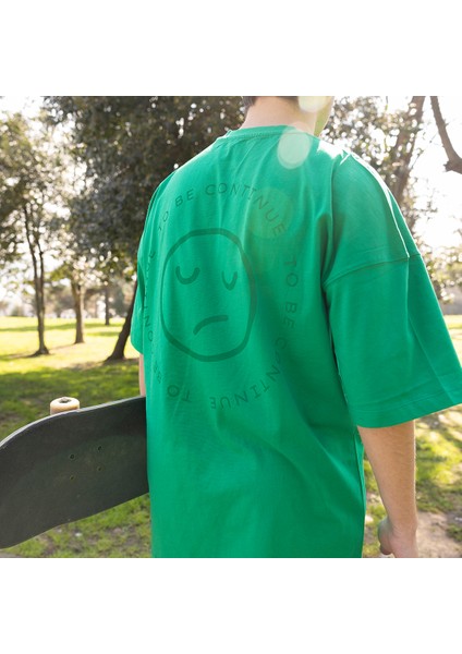 Yeşil Smiley Bisiklet Yaka T-Shirt