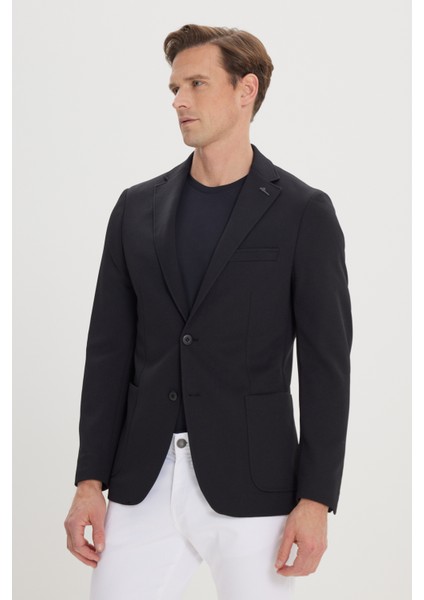 ALTINYILDIZ CLASSICS Erkek Siyah Slim Fit Dar Kesim Mono Yaka Casual Blazer Ceket