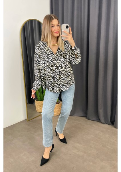 Leopar Desenli Vatkalı Saten Gömlek modelleri