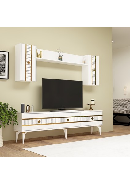 Lenora Tv Ünitesi Takımı Beyaz-Altın fiyatları