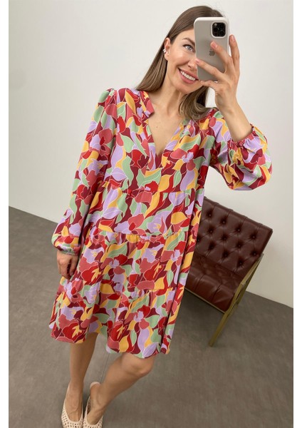 Renkli Hakim Yaka Salaş Elbise fiyatları