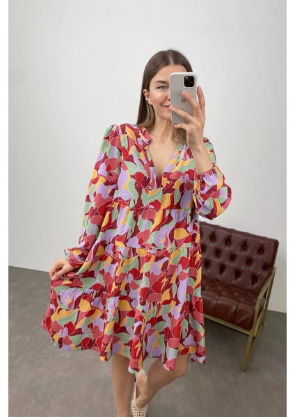 Renkli Hakim Yaka Salaş Elbise modelleri