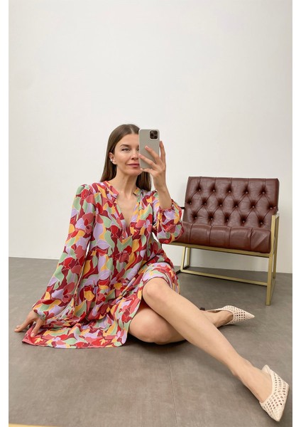 Renkli Hakim Yaka Salaş Elbise fırsatları