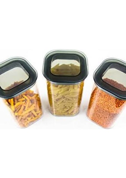 3 'lü 1.1 Lt. Kare Erzak Kabı Seti, Vakum Şeffaf Kapaklı
