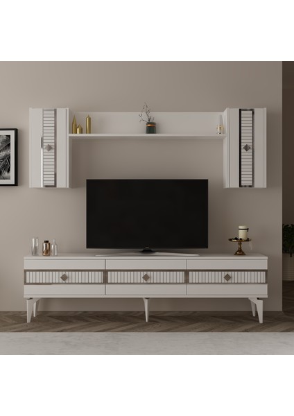 Nora Tv Ünitesi Takımı Beyaz - Gümüş fiyatları
