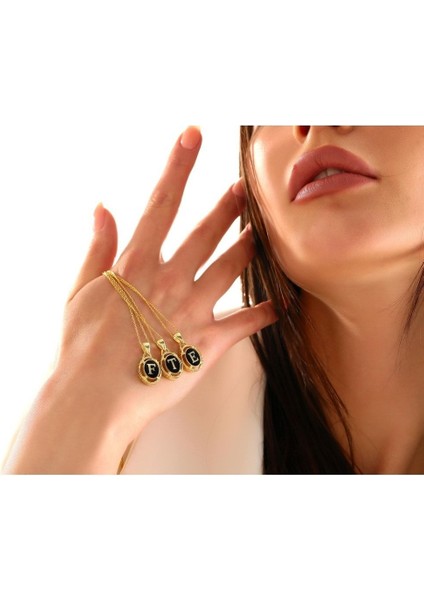 925 Ayar Gold Kaplamalı Siyah Mineli Y Harfi Gümüş Kolye modelleri