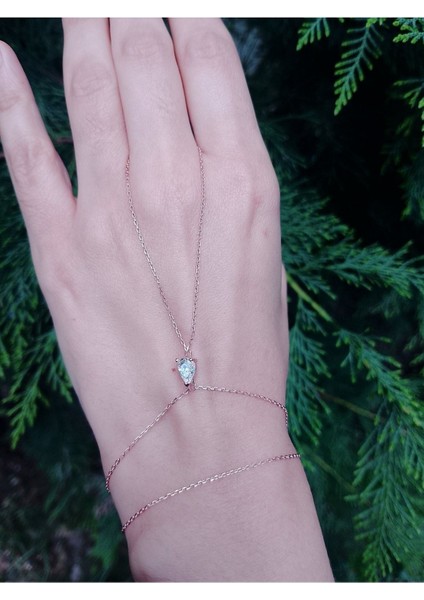 925 Ayar Rose Kaplamalı Damla Kesim Beyaz Taşlı Gümüş Şahmeran