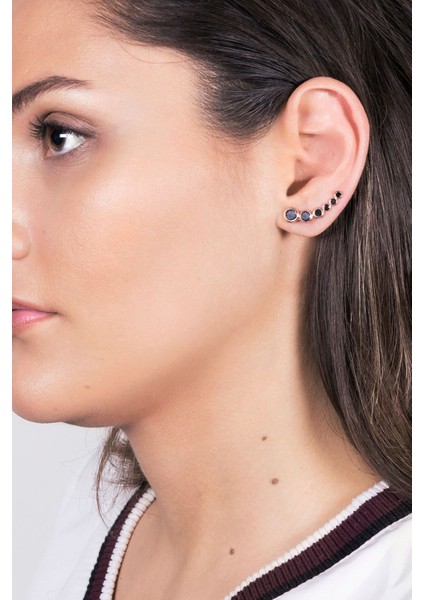 925 Ayar Rose Kaplamalı Siyah Taşlı 6 Sıralı Gümüş Küpe fiyatları