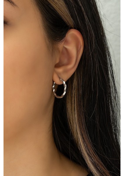 925 Ayar Rodyum Kaplamalı 3 cm Burgu Halka Gümüş Küpe