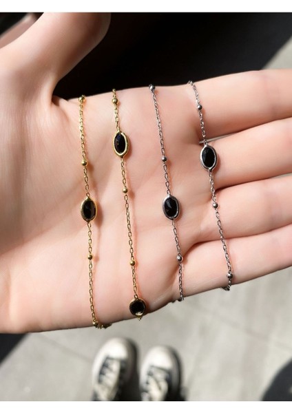 925 Ayar Rodyum Kaplamalı Siyah Taşlı Zarif Gümüş Kolye fiyatları