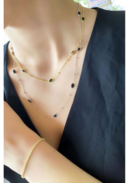 925 Ayar Rodyum Kaplamalı Siyah Taşlı Zarif Gümüş Kolye modelleri