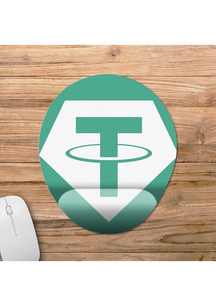 Tether Coin - Kripto - Cryptocurrency Bilek Destekli Mousepad Model - 2 Oval