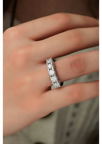 Swarovski Zirconia 5 Taşlı 925 Ayar Gümüş Yüzük