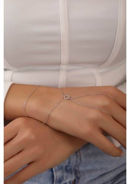 925 Ayar Rodyum Kaplamalı Beyaz Taşlı O Harfi Gümüş Şahmeran