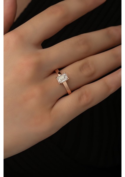 Swarovski Zirconia Baget Taşlı Gümüş Rose Yüzük