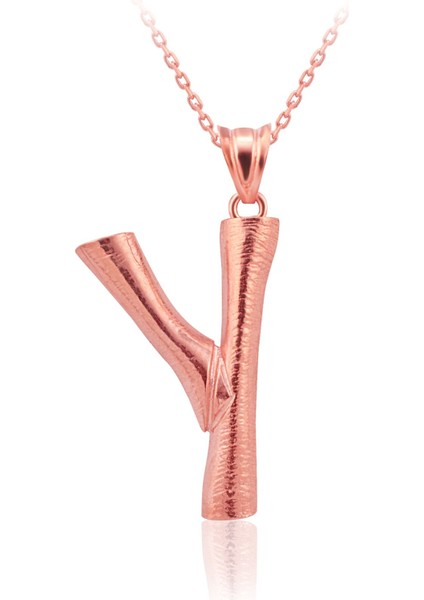 925 Ayar Rose Kaplamalı Bambu Y Harfi Gümüş Kolye