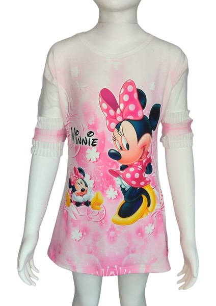 Kız Çocuk Minnie Mouse Baskılı Şapka Aksesuarlı Yazlık Tunik Elbise modelleri