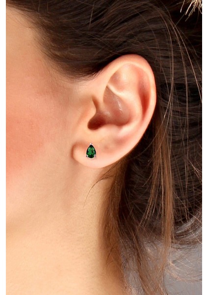 925 Ayar Rose Kaplamalı Damla Kesim Yeşil Taşlı Gümüş Küpe fiyatları