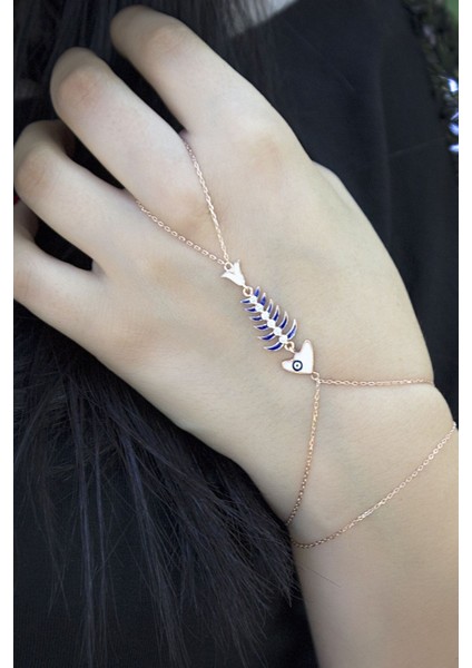 925 Ayar Rose Kaplama Laci Mineli Beyaz Taşlı Balık Kılçığı Gümüş Şahmeran