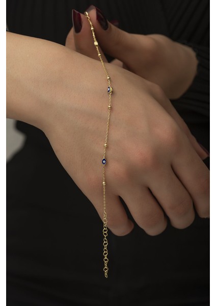 925 Ayar Gold Kaplamalı Top Zincirli Laci Nazar Göz Gümüş Bileklik fiyatları