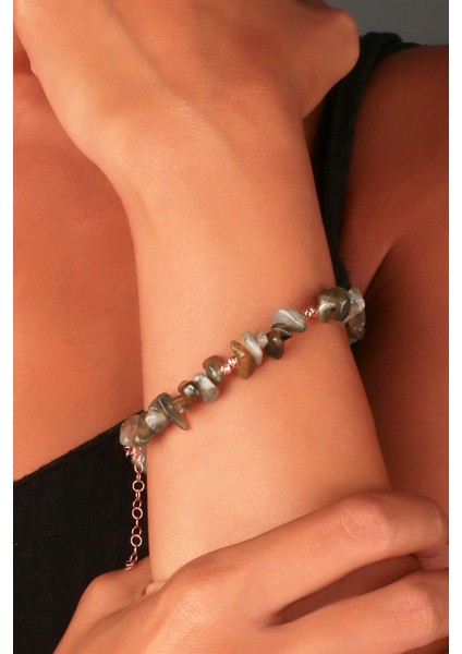 925 Ayar Rose Kaplamalı Dorika ve Doğal Taşlı Gümüş Bileklik