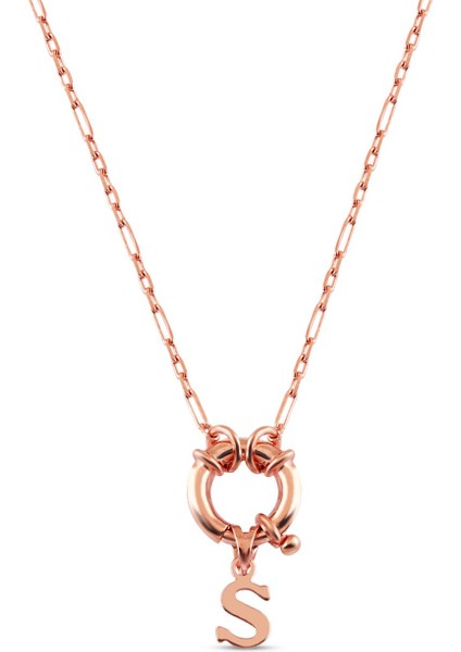 925 Ayar Rose Kaplamalı Halka Kilit Minimal Tasarım S Harf Gümüş Kolye fiyatları