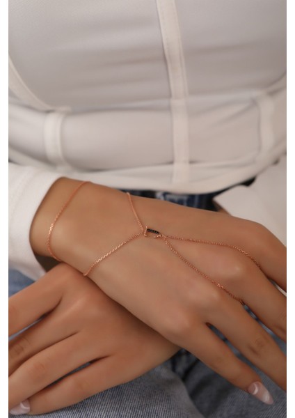 925 Ayar Rose Kaplamalı Siyah Taşlı J Harfi Gümüş Şahmeran