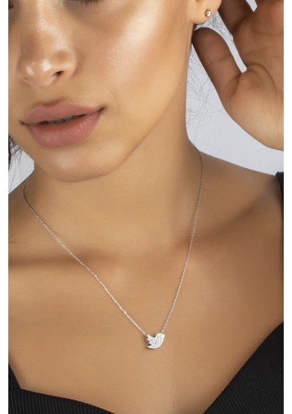 Swarovski Zirconia Taşlı Gümüş Kuş Kolye