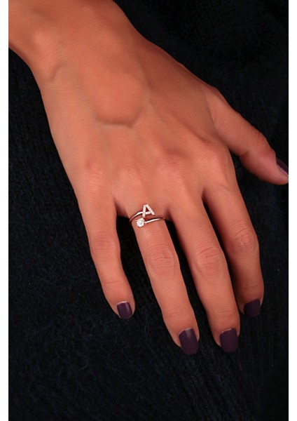 925 Ayar Rose Kaplamalı Beyaz Taşlı A Harfi Gümüş Yüzük fiyatları