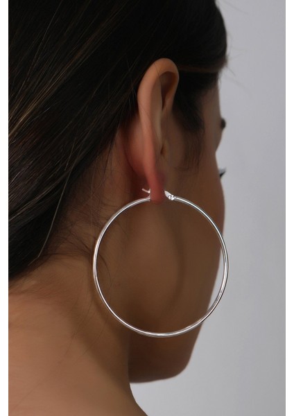 925 Ayar Rodyum Kaplamalı 6 cm Gümüş Halka Küpe modelleri