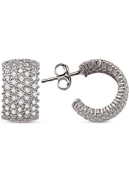 925 Ayar Rodyum Kaplamalı 5 Sıralı Beyaz Taşlı Halka Gümüş Küpe