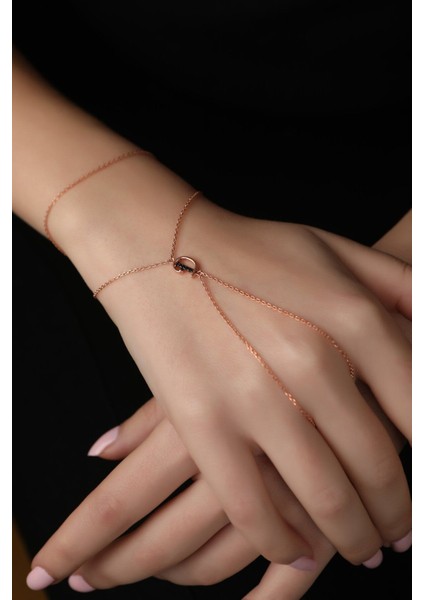 925 Ayar Rose Kaplamalı Siyah Taşlı D Harfi Gümüş Şahmeran