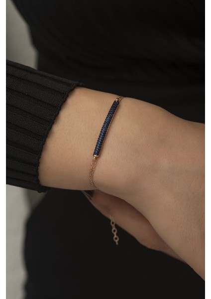 925 Ayar Rose Kaplamalı Laci Taşlı Tasarım Gümüş Bileklik