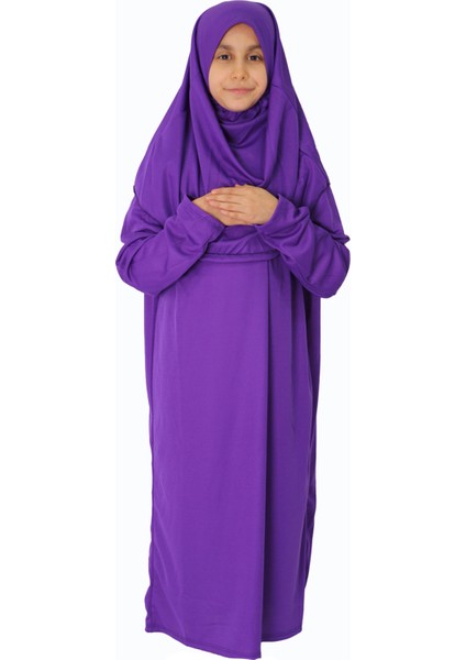 Açık Menekşe Moru Çocuk Fermuarsız Namaz Elbisesi 2