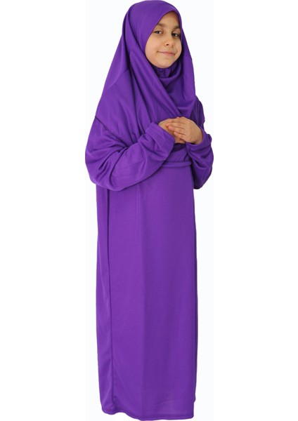 Açık Menekşe Moru Çocuk Fermuarsız Namaz Elbisesi 2 modelleri