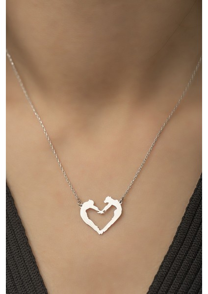 925 Ayar Rodyum Kaplamalı Kadın-Erkek Kalp Gümüş Kolye