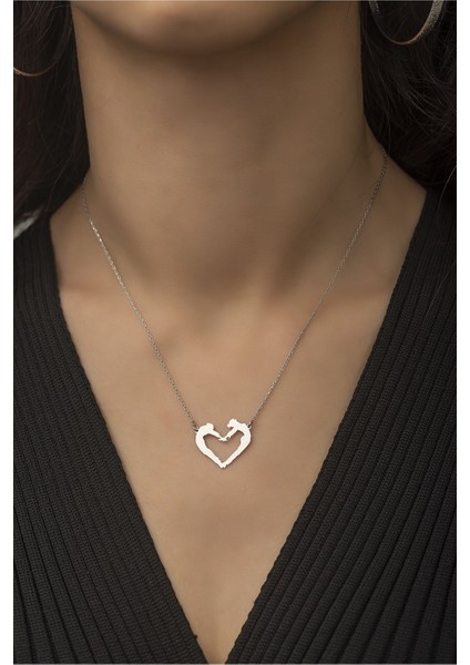 925 Ayar Rodyum Kaplamalı Kadın-Erkek Kalp Gümüş Kolye fiyatları