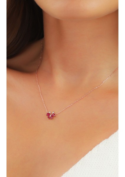 925 Ayar Rose Kaplamalı Pembe Taşlı Kelebek Gümüş Kolye fiyatları