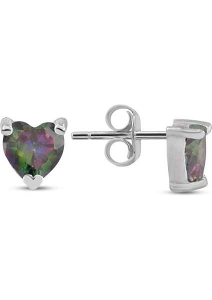 925 Ayar Rose Kaplamalı Kalp Kesim Mistik Topaz Cam Taşlı Gümüş Küpe