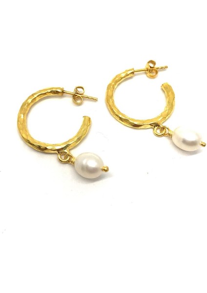 925 Ayar Gold Kaplamalı Incili Halka Gümüş Küpe