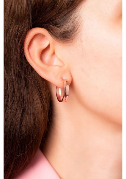 925 Ayar Rose Kaplamalı 2 cm Halka Gümüş Küpe