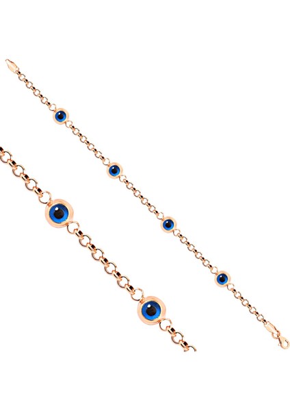 925 Ayar Rose Kaplamalı Nazar Göz Gümüş Bileklik