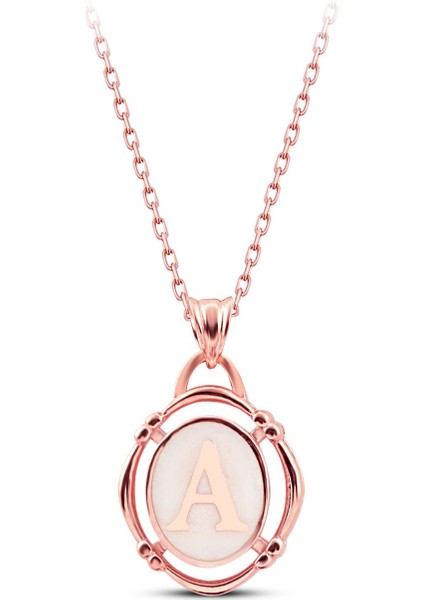 925 Ayar Rose Kaplamalı Beyaz Mineli A Harfi Gümüş Kolye