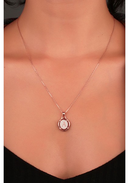 925 Ayar Rose Kaplamalı Beyaz Mineli A Harfi Gümüş Kolye fiyatları