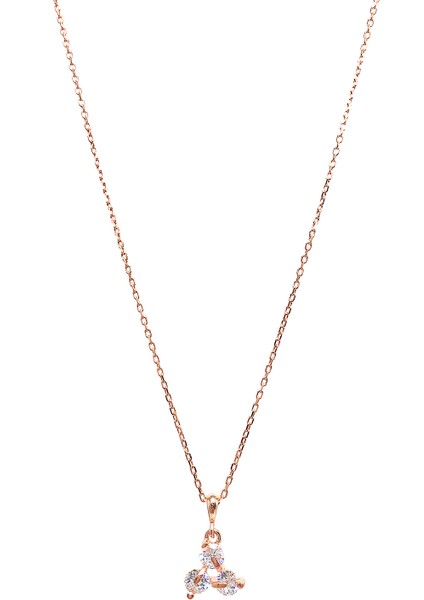 925 Ayar Rose Kaplamalı Beyaz 3 Taşlı Çiçek Gümüş Kolye