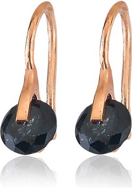 925 Ayar Rose Kaplamalı Siyah Taşlı Gümüş Küpe