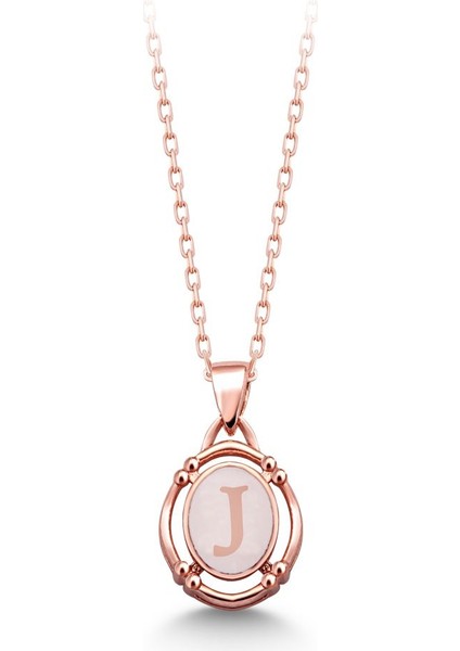 925 Ayar Rose Kaplamalı Beyaz Mineli J Harfi Gümüş Kolye