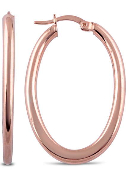 925 Ayar Rose Kaplamalı Oval Halka Gümüş Küpe