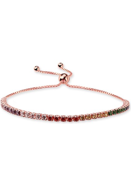 925 Ayar Rose Kaplamalı Multicolour Taşlı Su Yolu Asansörlü Gümüş Bileklik